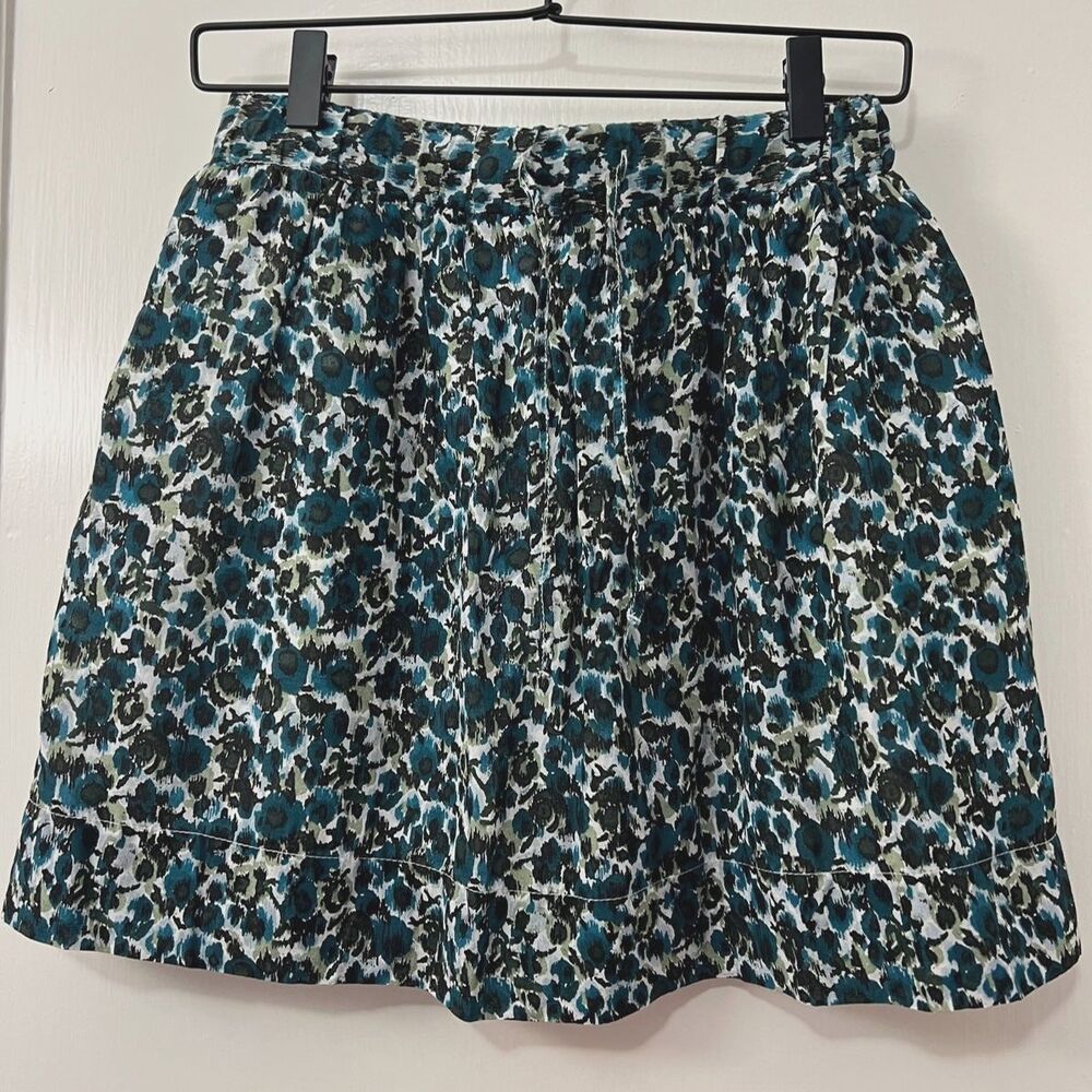Gap Flirty Blue Green Teal Black White Floral Elastic Waist Skirt Women's XS